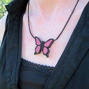 Wooden Beaded Butterfly Necklace handmade handcrafted